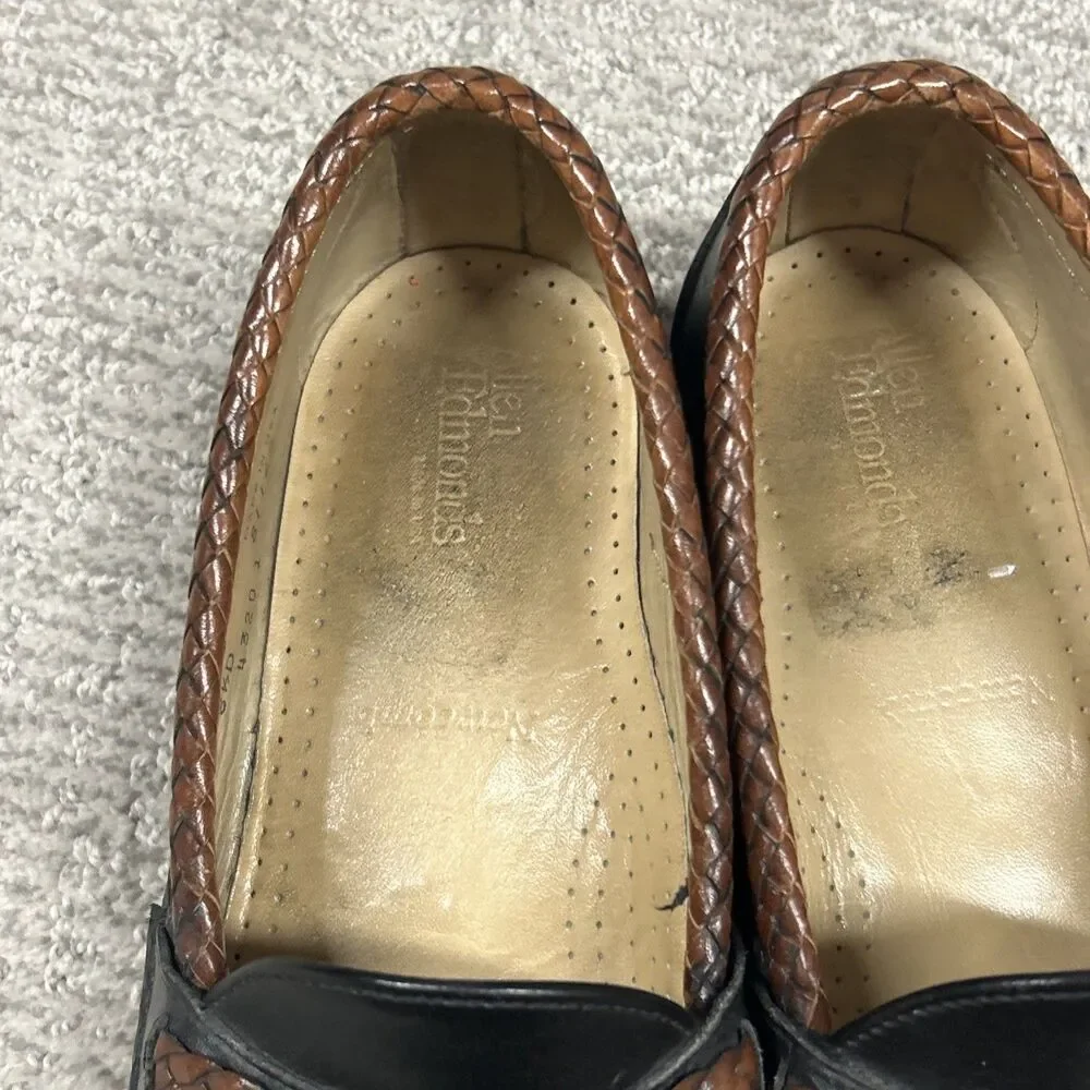 Allen Edmonds Newcomb Shoes Men 8.5D Black Brown Woven Leather Penny Loafers USA